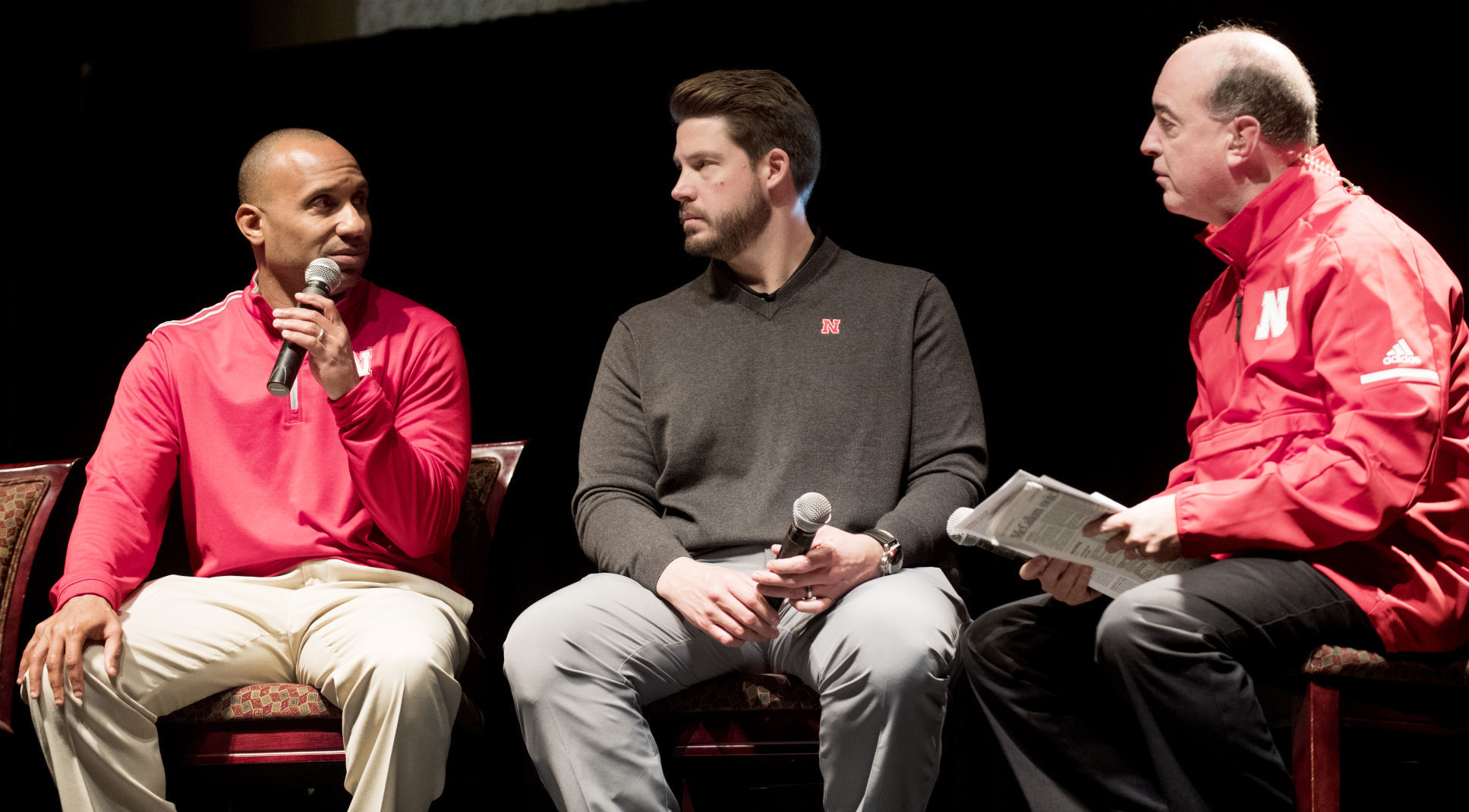 Husker football coaches at the Rococo Theatre